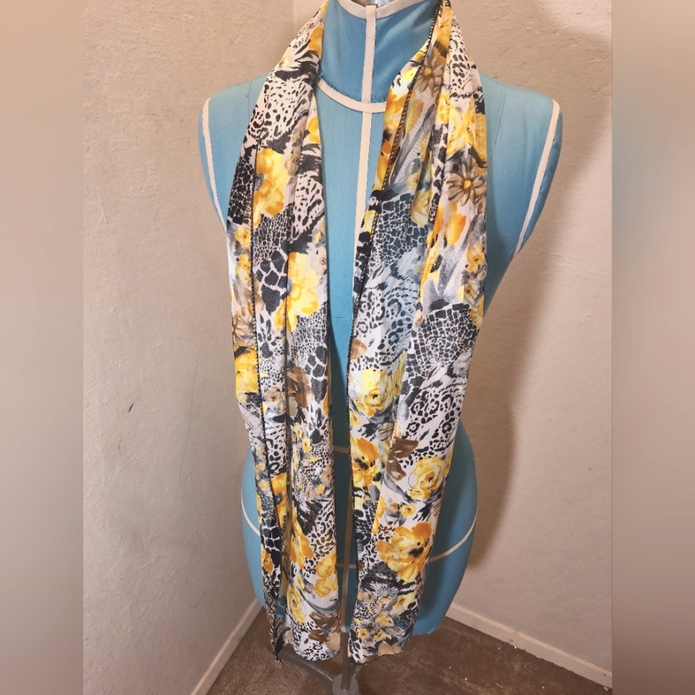Floral Animal Print Scarf - Yellow and Black
